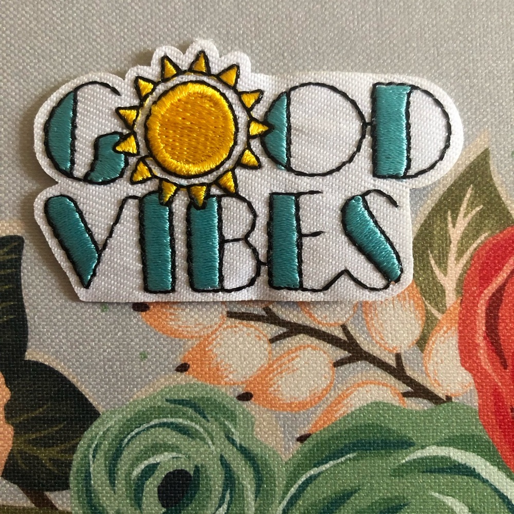 Good Vibes Sun Embroidered Patch — Teal & Yellow